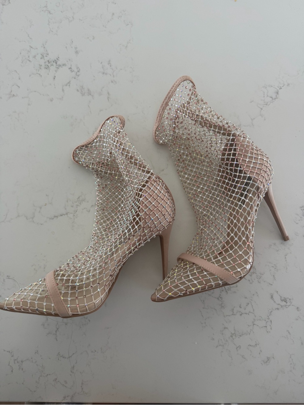 Cape Robbin Rhinestone Mesh Stiletto Heels | Nude Blush | Size 7.5